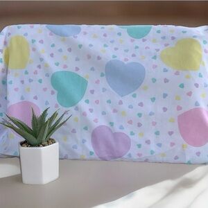 Vintage Rainbow Hearts Pastel Pillowcase 1980s Standard Size Novelty Retro